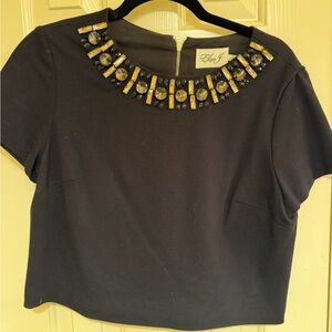 Eliza J Black Crop Top with Gold Embellishments